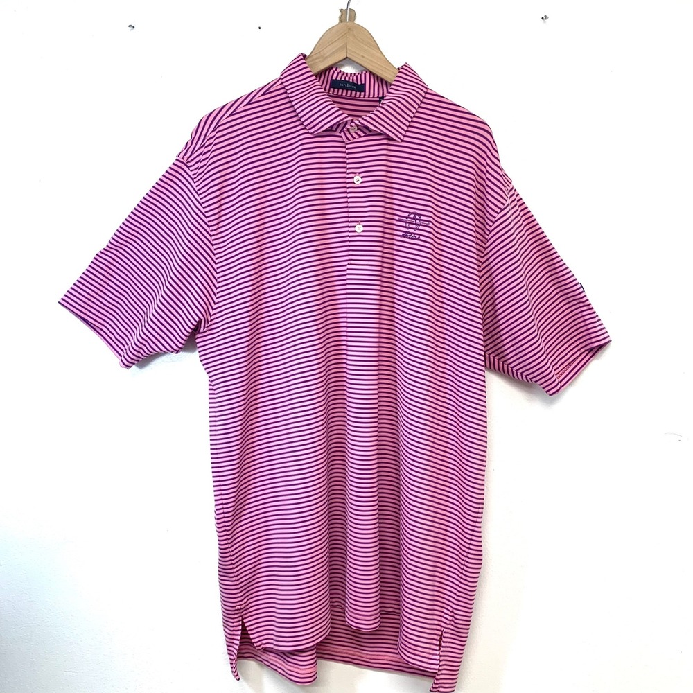 Turtleson Mens XL Golf Polo Shirt‎ Pink Purple Striped Short Sleeve Stretch